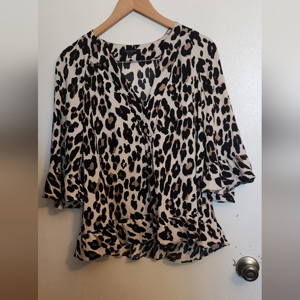 Nanette Lepore Black and Tan Leopard Blouse